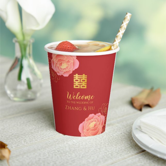 Chinesische Hochzeit mit edlem Gold Peony Pappbecher (In Situ)