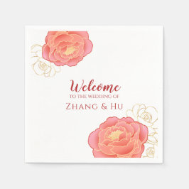 Chinesische Hochzeit mit edlem Gold Peony Serviette
