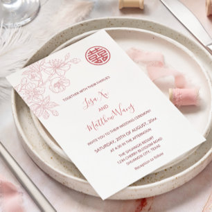 Chinesische Hochzeit mit floralem rosafarbenem Sch Einladung