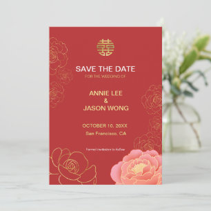 Chinesische Hochzeit mit Gold-Pony speichern das D Save The Date