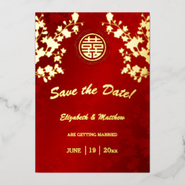Chinesische Hochzeit mit Kirschblüten - Save The D Folieneinladung
