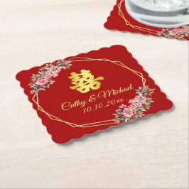 Chinesische Hochzeit mit rotem goldenem geometrisc Untersetzer