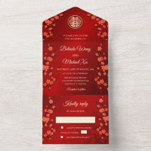 Chinesische Hochzeit Oriental Blossom All In One Einladung