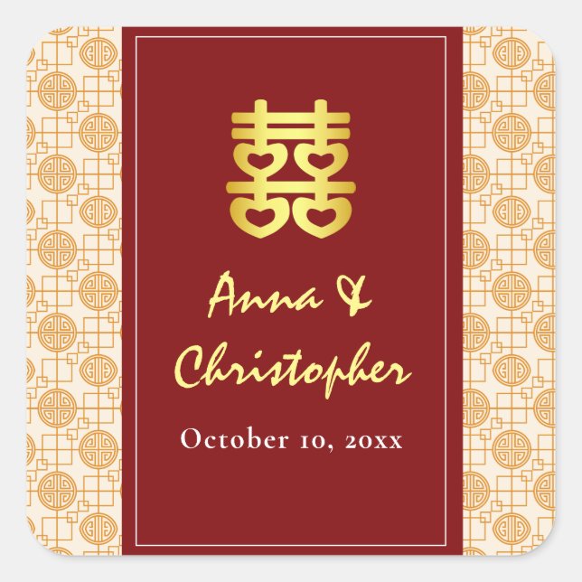 Chinesische Hochzeit peranakan Quadratischer Aufkleber (Vorderseite)