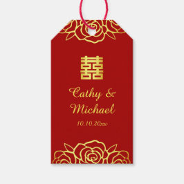 Chinesische Hochzeit Rose Papercut rot und gold Geschenkanhänger