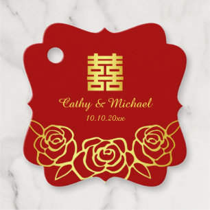 Chinesische Hochzeit Rose Papercut rot und gold Geschenkanhänger