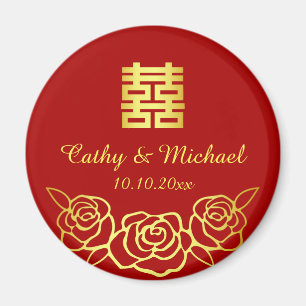 Chinesische Hochzeit Rose Papercut rot und gold Magnet