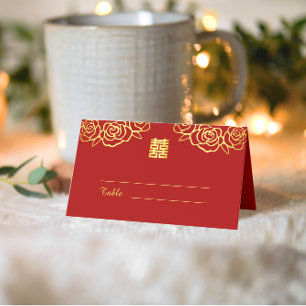 Chinesische Hochzeit Rose Papercut rot und gold Platzkarte