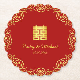 Chinesische Hochzeit Rose Papercut rot und gold Untersetzer
