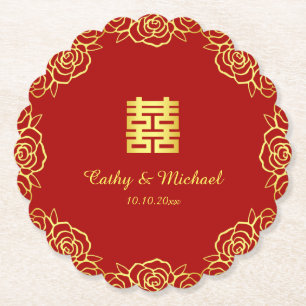 Chinesische Hochzeit Rose Papercut rot und gold Untersetzer