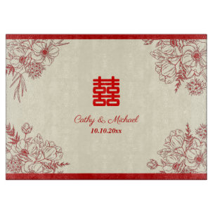 Chinesische Hochzeit rotes Beige Blumengestein Ori Schneidebrett
