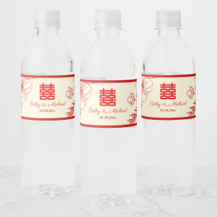 Chinesische Hochzeit rotes Beige Blumengestein Ori Wasserflaschenetikett