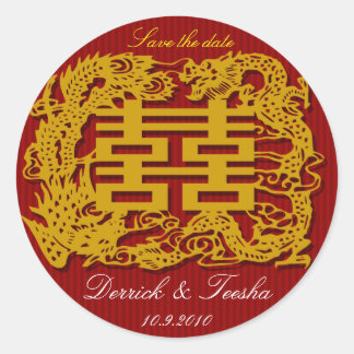 Chinesische Hochzeit speichern Sie das Datum / dan Runder Aufkleber