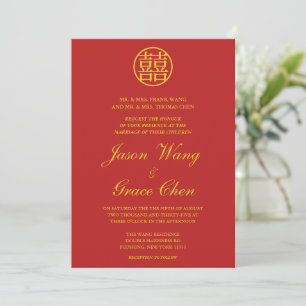 Chinesische Hochzeit und Empfang Rot und Gold Einladung