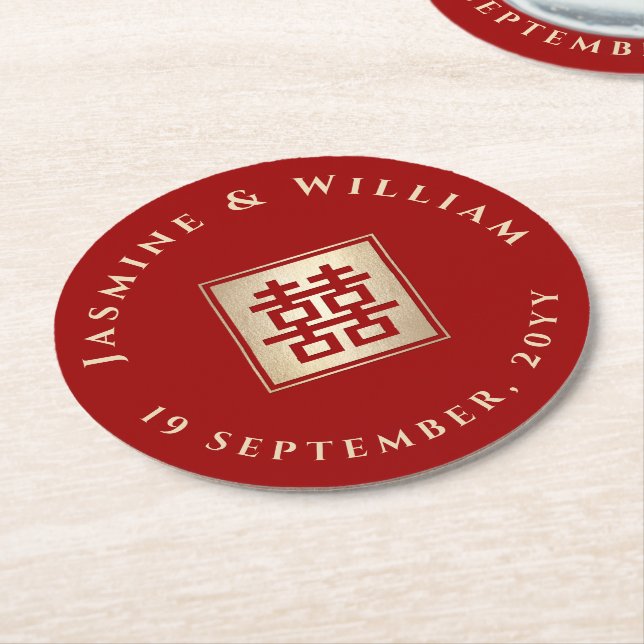 Chinesische Hochzeit vom Gold/Roten Platz Runder Pappuntersetzer (Angewinkelt)