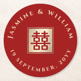 Chinesische Hochzeit vom Gold/Roten Platz Runder Pappuntersetzer