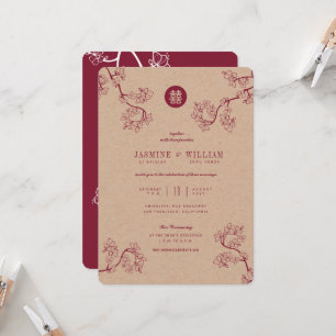 Chinesische Hochzeit von Crimson Peach/Plum Blosso Einladung