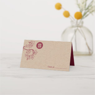 Chinesische Hochzeit von Crimson Peach/Plum Blosso Platzkarte