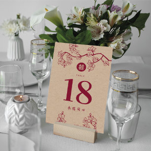 Chinesische Hochzeit von Crimson Peach/Plum Blosso Tischnummer