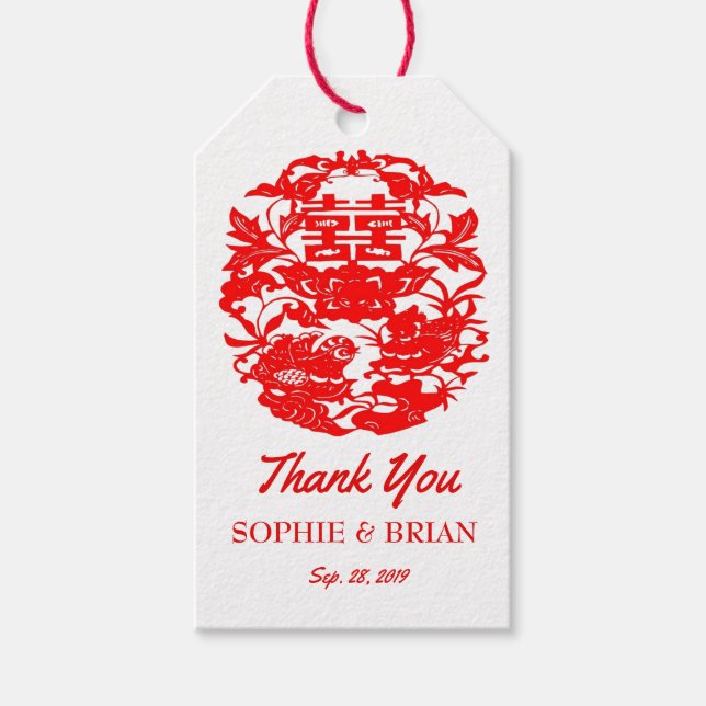 Chinesische Hochzeit Zwei glückliche Liebesvögel Geschenkanhänger (Vorderseite)