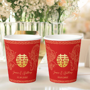 Chinesische Hochzeitdrache Phoenix Teezeremonie Pappbecher