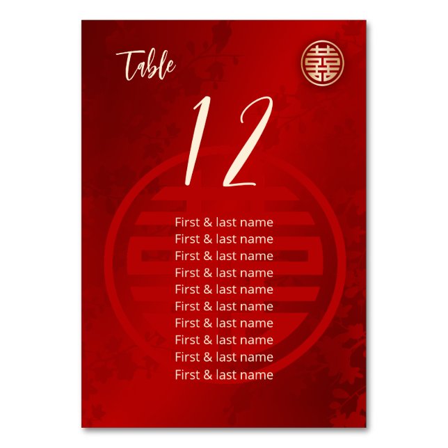 Chinesische Hochzeitgästen Tischnummer (Vorderseite)