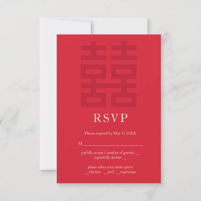 Chinesische Hochzeitkarte mit doppeltem Lügen RSVP Karte (Vorderseite)
