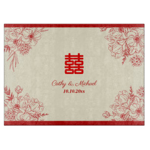 Chinesische Hochzeits-Rot-Beige-Blumen-Orientalisc Schneidebrett