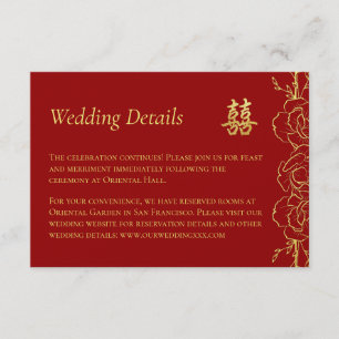 Chinesische Hochzeitsdetails aus Rotem Gold Begleitkarte