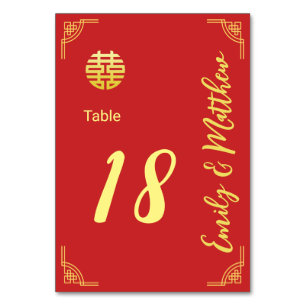 Chinesische Hochzeitsholzrahmen doppelte xi Detail Tischnummer