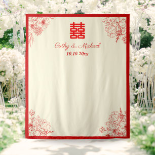 Chinesische Hochzeitskulisse in Beige-Foto Wandteppich