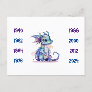 Chinesische Jahre des Drachen blau 1940 bis 2024 Postkarte