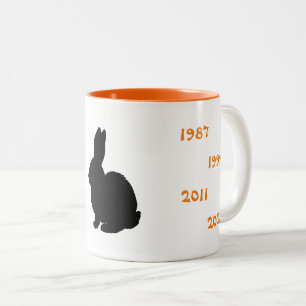 Chinesische Jahre des Kaninchens 1939 bis 2023 Zweifarbige Tasse