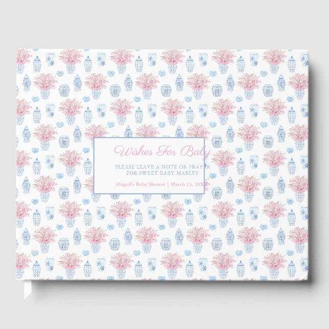 Chinesische Jar Blue White Pink Wünsche für Babydu Gästebuch (Vorderseite)