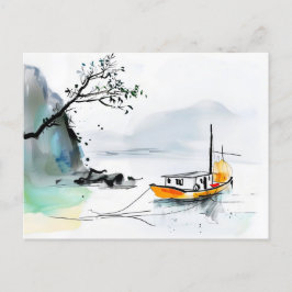 Chinesische Junk-Segelschiffe in ruhigen Gewässern Postkarte