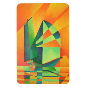 Chinesische Junk segelt bei Sonnenaufgang Orange u Magnet