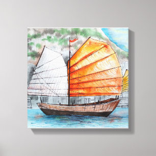 Chinesische Junk Ship Print-Leinwand Leinwanddruck