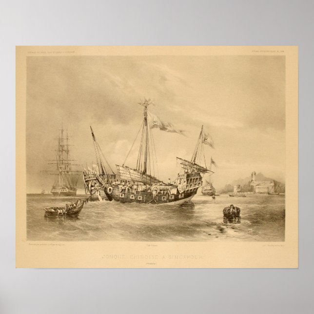 Chinesische Junks in Singapur Poster (Vorne)