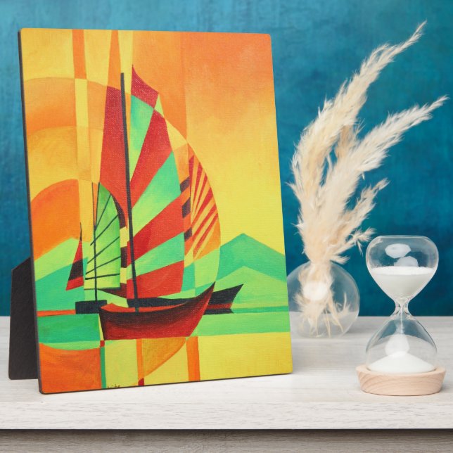 Chinesische Junks segeln in kubistischer Geo Art a Fotoplatte (Seite)