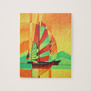 Chinesische Junks segeln in kubistischer Geo Art a Puzzle