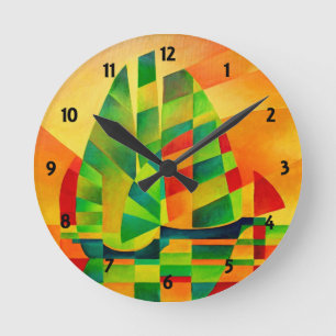 Chinesische Junks, Sonnenuntergänge, Segel und Sch Runde Wanduhr