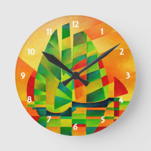 Chinesische Junks, Sonnenuntergänge, Segel und Sch Runde Wanduhr