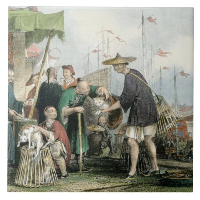 Chinesische Katzen-Kaufleute, 'von der China in Fliese (Vorderseite)