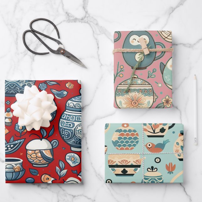 Chinesische Keramik Geschenkpapier Set (Vorderseite)