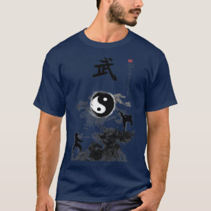 Chinesische Kung Fu Mountain Scene Calligraphy T-Shirt