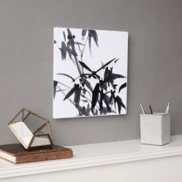 Chinesische Kunst mit Bambusmotiv Quadratische Wanduhr