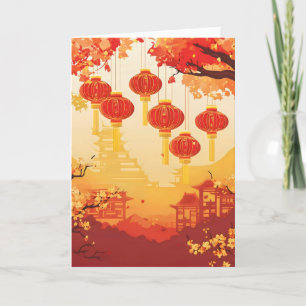 Chinesische Landschaft Rot und Gold Feiertagskarte