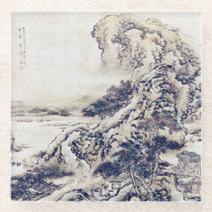 Chinesische Landschaftsmalerei Vintage Kunst Schwa Glasuntersetzer