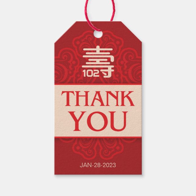 Chinesische "Langlebigkeit" Geburtstag (100 und äl Geschenkanhänger (Vorderseite)