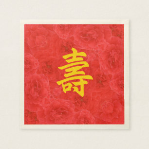 Chinesische Langlebigkeits-reiche Rosen-Blüten Serviette